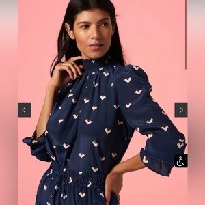 Tucker “The Stella Top” Navy Blouse with geometric Pattern